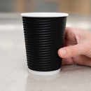 340ml Disposable Coffee Cups Ripple Wall Black 500 Pack