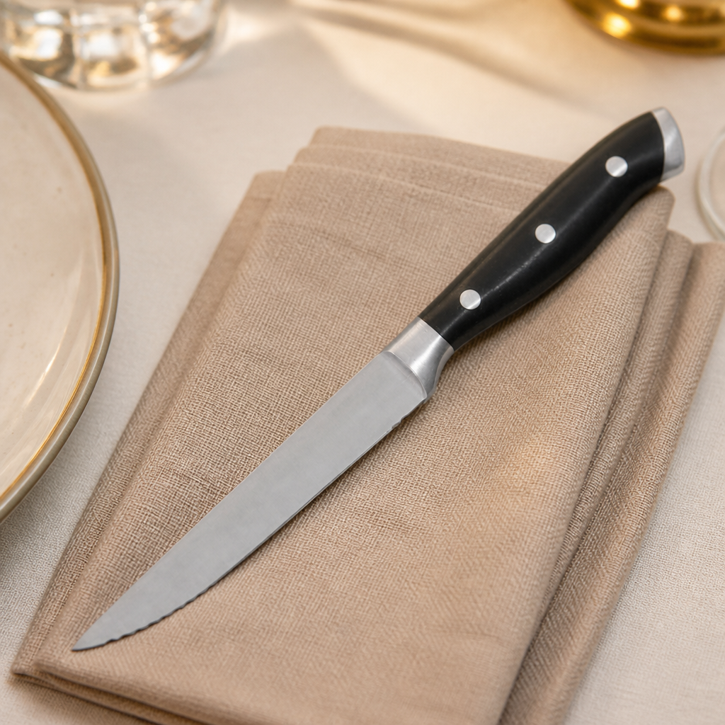 Set of 6 commercial stainless steel steak knives with ABS handles
