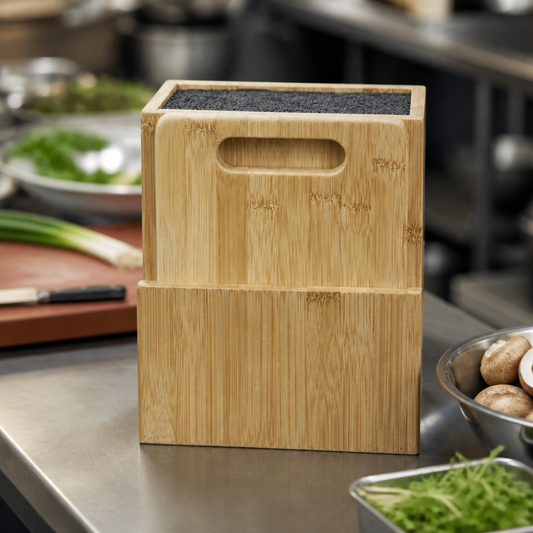 Bamboo Chopping Board with Knife Block - Compact Kitchen Storage