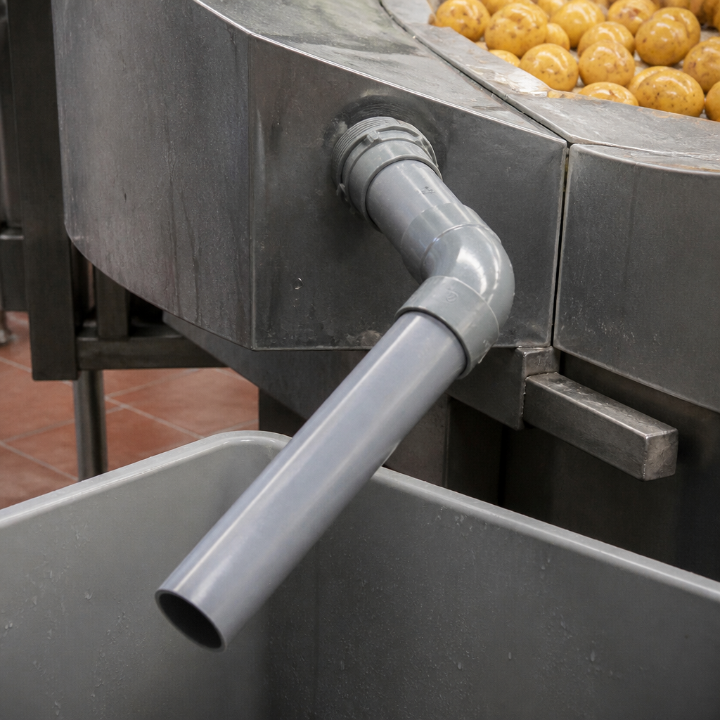 Commercial Wastepipe Elbow and Coupling for Potato Rumblers
