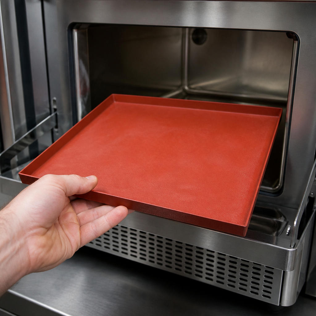 Commercial full size cooking tray for 12 inch ovens in red