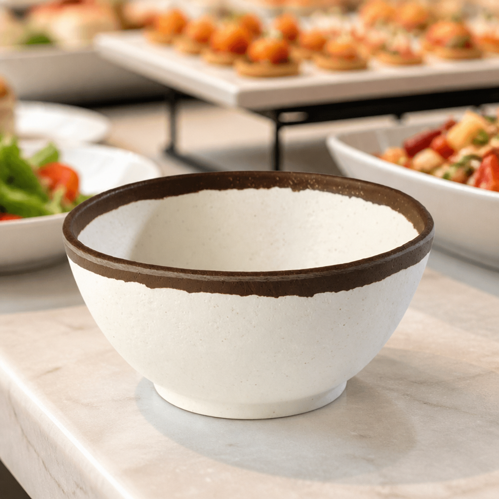 125mm Commercial Melamine Bowl with Dark Brown Rim