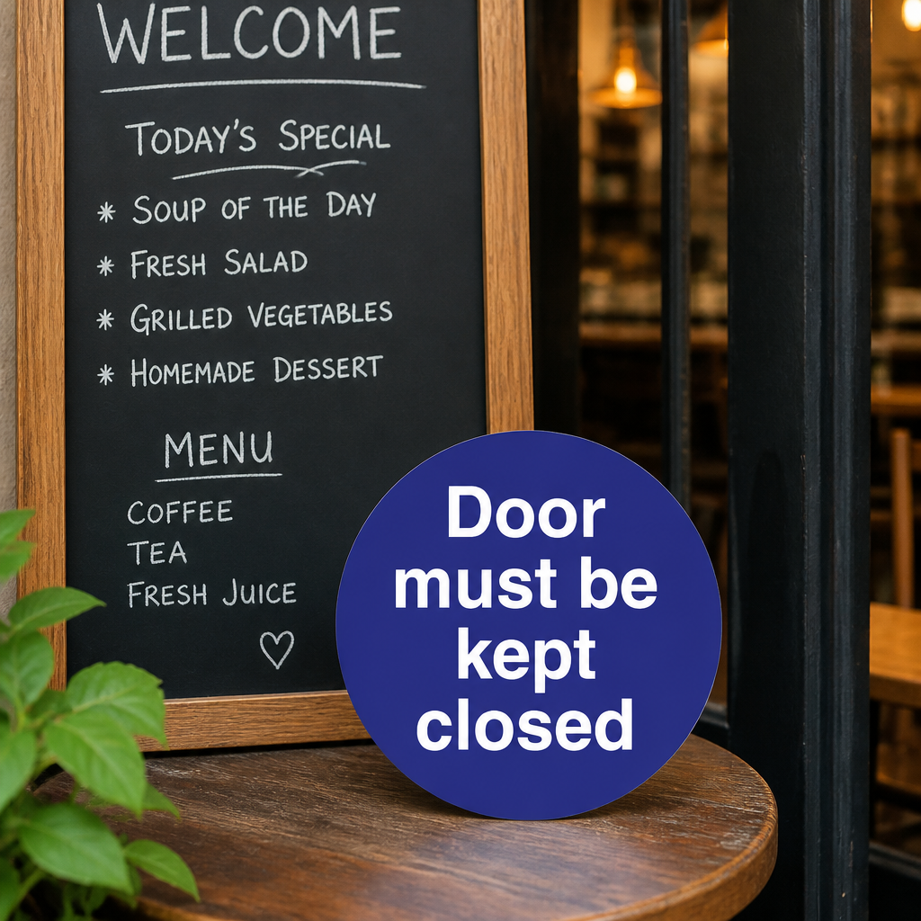 Commercial Kitchen Door Must Be Kept Closed Sign 100mm Square