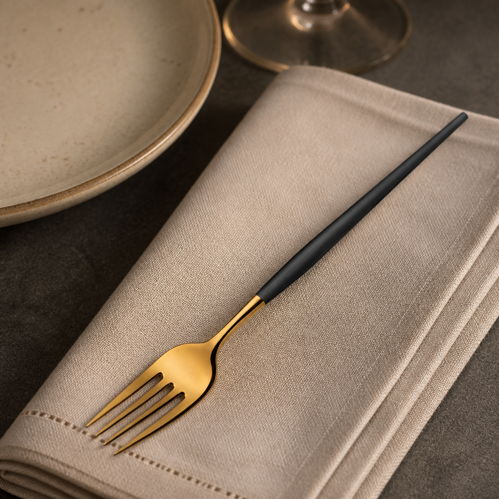 Commercial Table Forks Black & Gold 12 Pack 200mm Stainless Steel