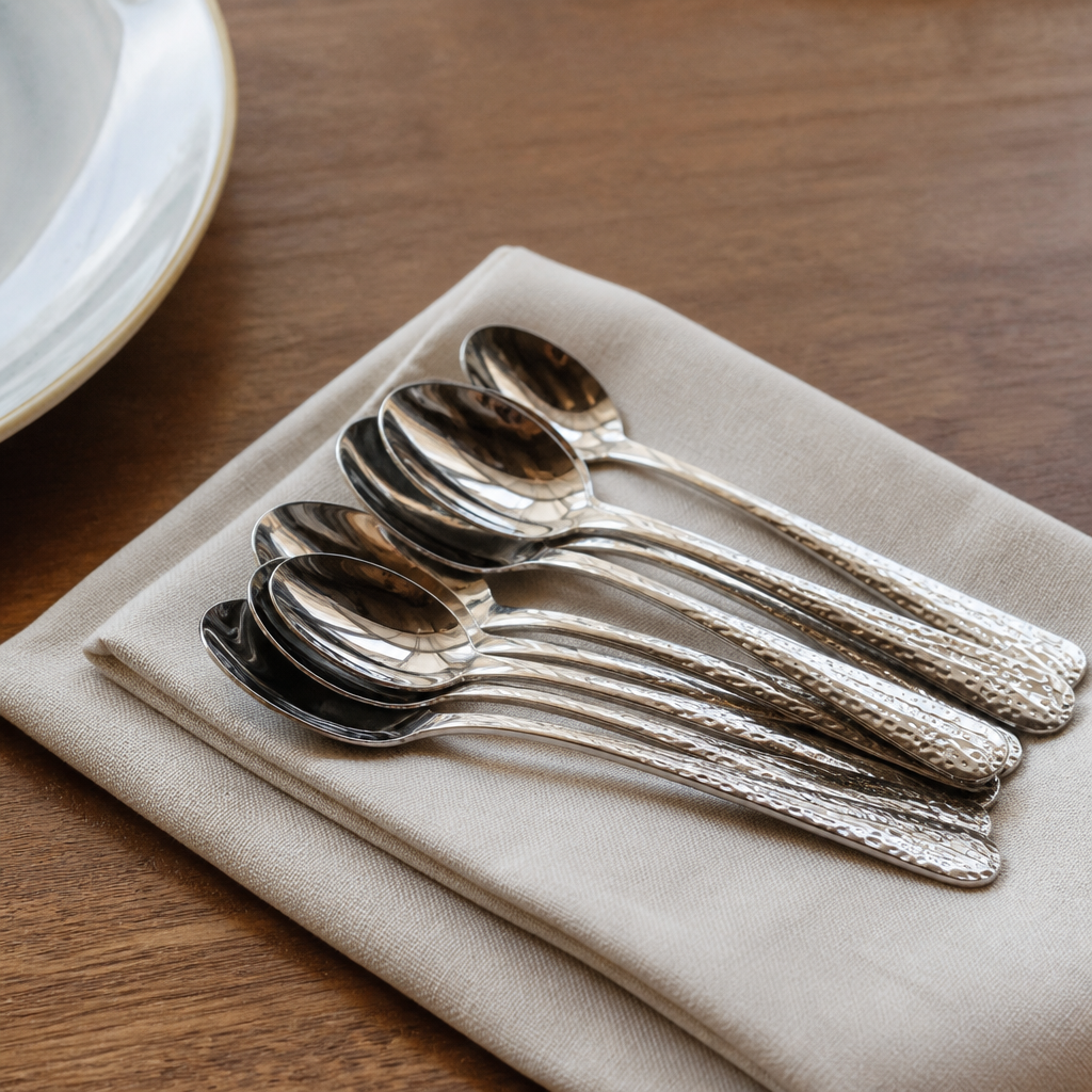Commercial Dessert Spoons 12 Pack Hammered Effect Cutlery