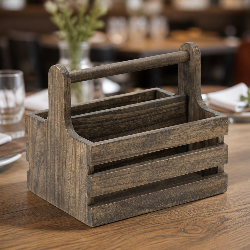 Medium Wooden Condiment Holder Caddy for Tabletop Organisation