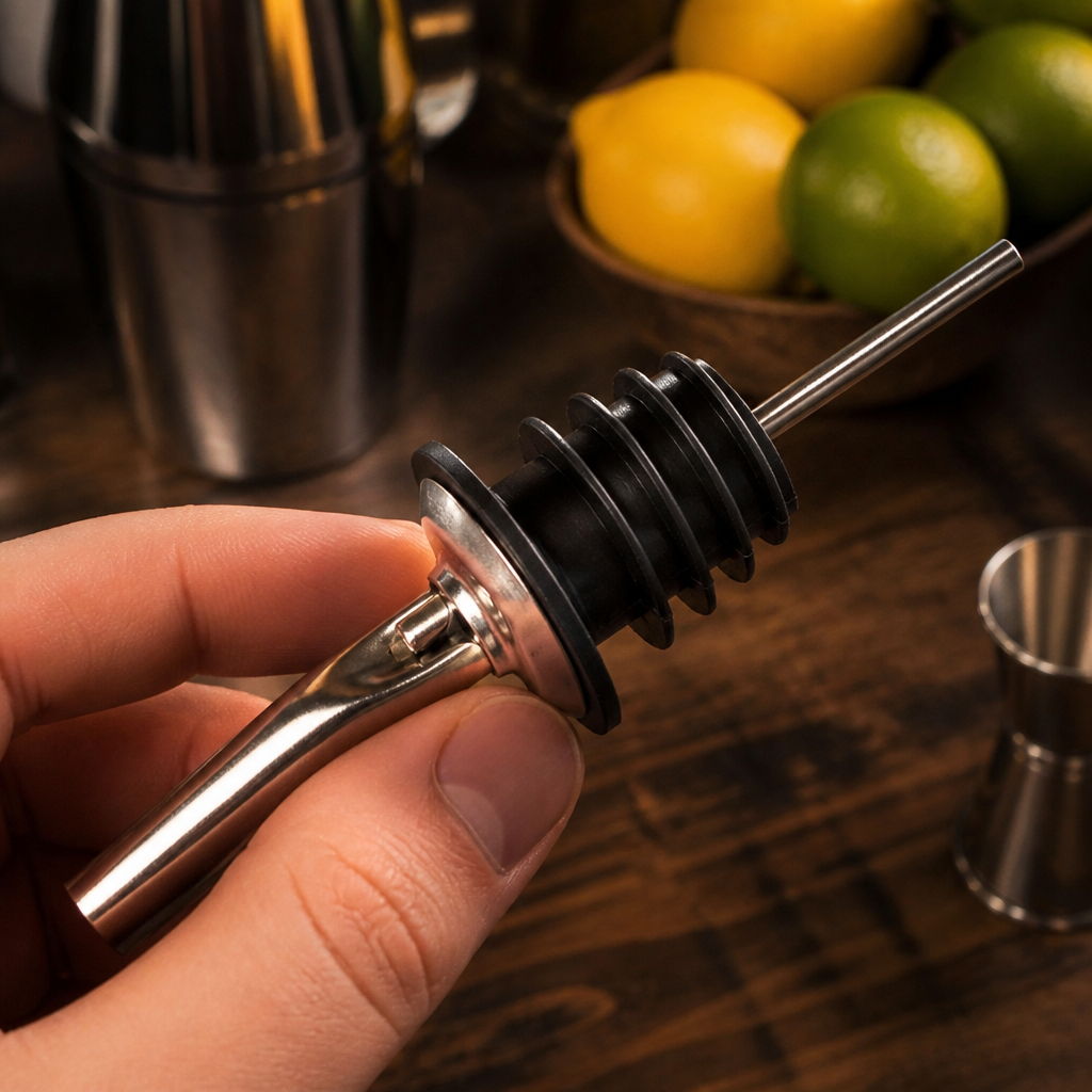 Commercial Fast-Flow Spirit Pourer with Chrome Tapered Spout