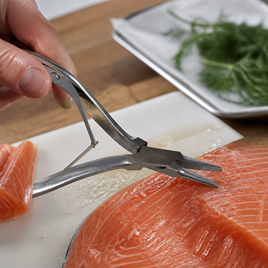 Commercial Salmon Tweezers for fish preparation and plating
