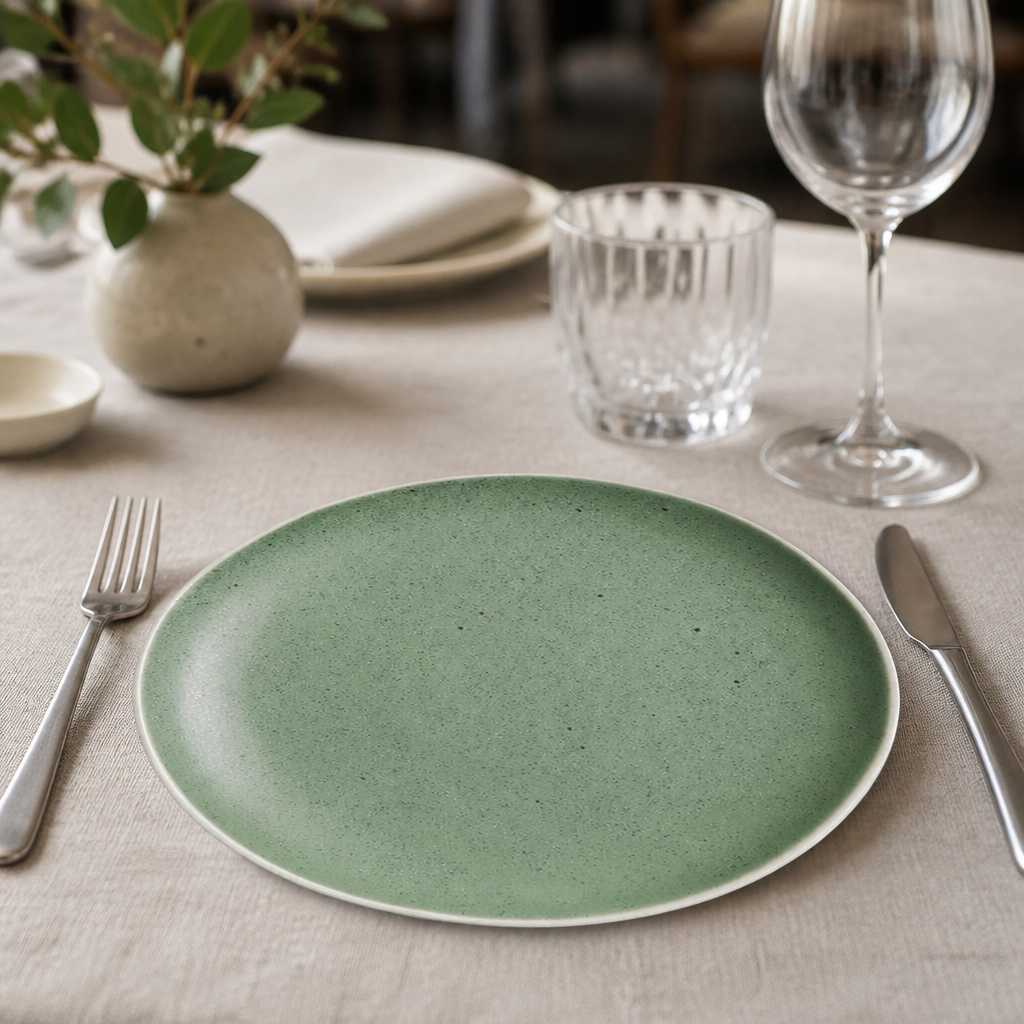 Green Chia Plates 205mm Porcelain Dishwasher Safe 6 Pack