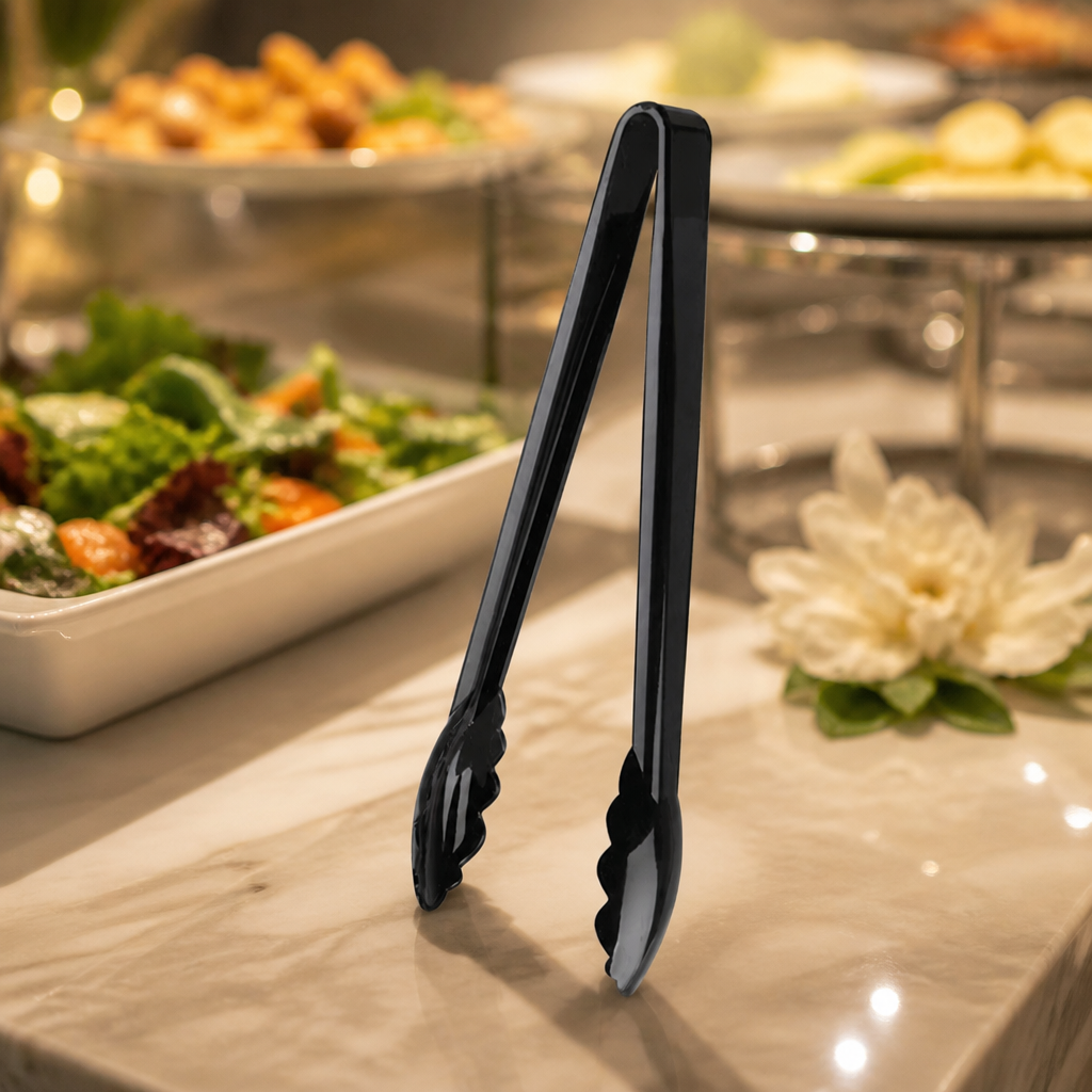 12" Commercial Food Tongs in black plastic