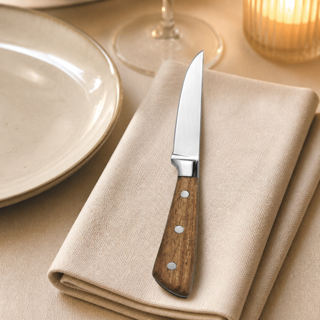Set of 6 commercial steak knives with rosewood handles