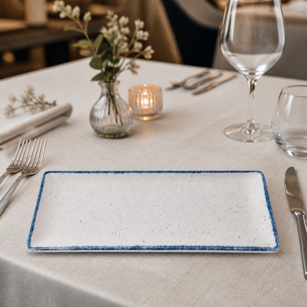 Commercial Rectangular Plates 145 x 300mm Indigo Blue 6 Pack