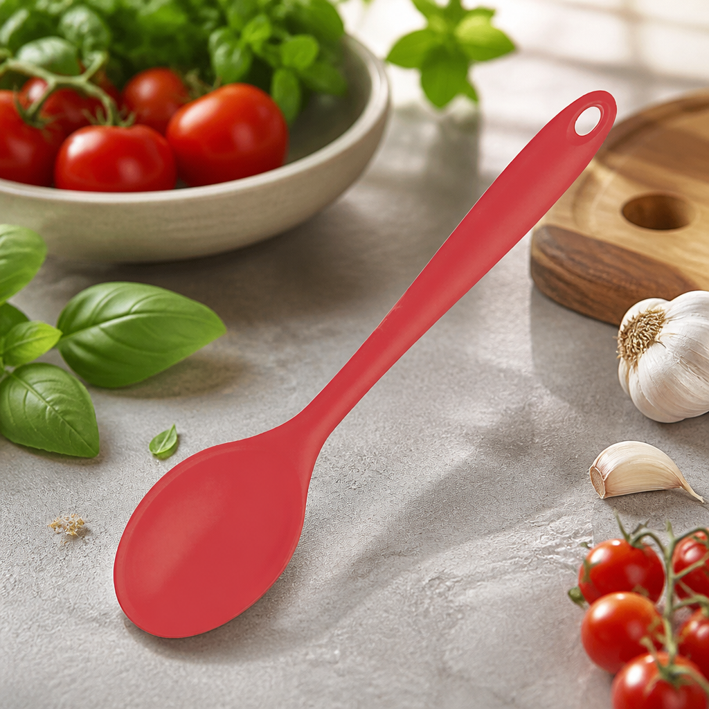 Commercial Silicone Cooking Spoon 27cm in red