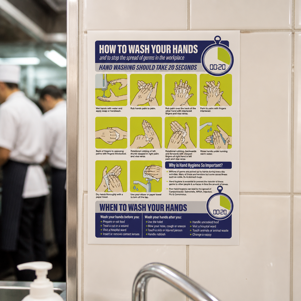 Commercial Kitchen Sign - How To Wash Your Hands Vinyl
