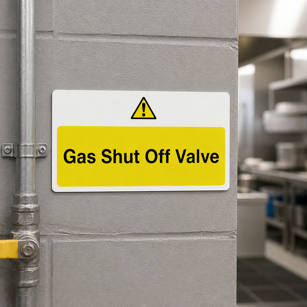 Commercial Kitchen Safety Sign - Gas Shut Off Valve 100x200mm