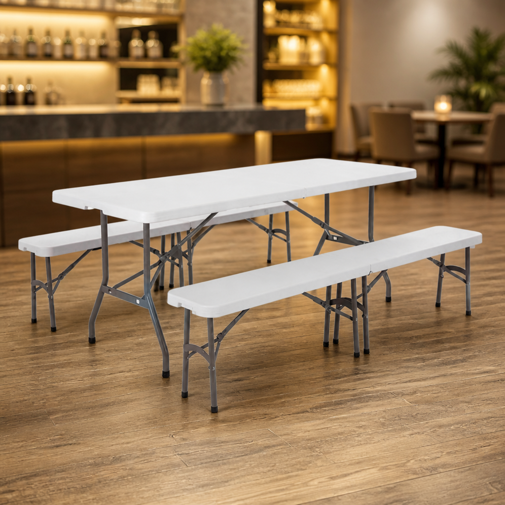 Commercial 6ft Folding Table and Two Benches Set