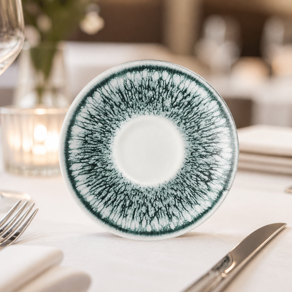 Pack of 12 black ceramic saucers 118mm for dining