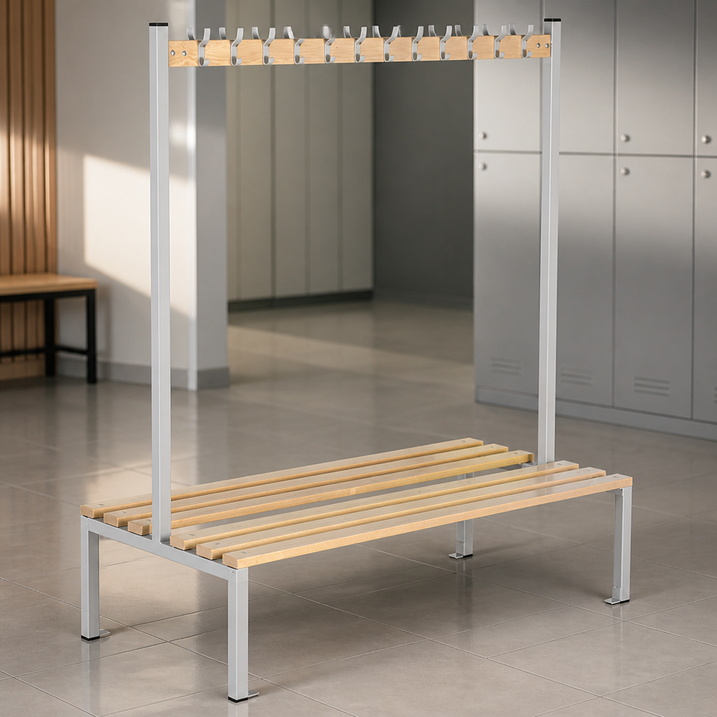 Commercial Changing Room Bench 1500mm with Coat Hangers