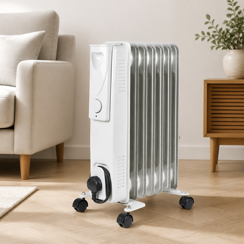 1.5kW Portable Oil Filled Radiator with Castors and 3 Settings