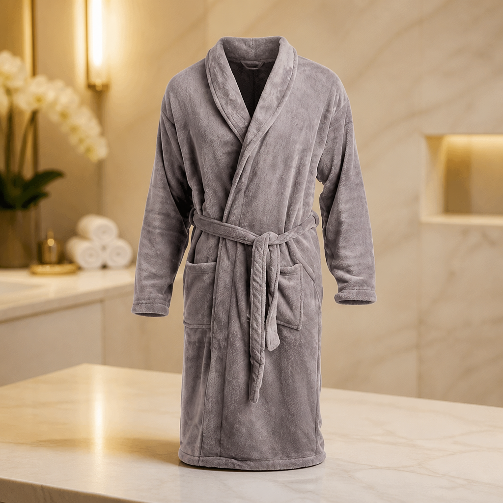 Commercial grey spa robe with pockets and matching belt