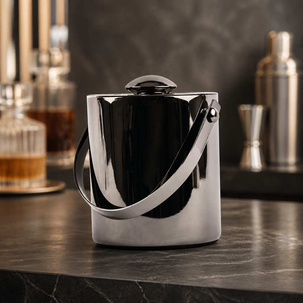 Commercial Double Walled Ice Bucket 1Ltr with Lid Gunmetal