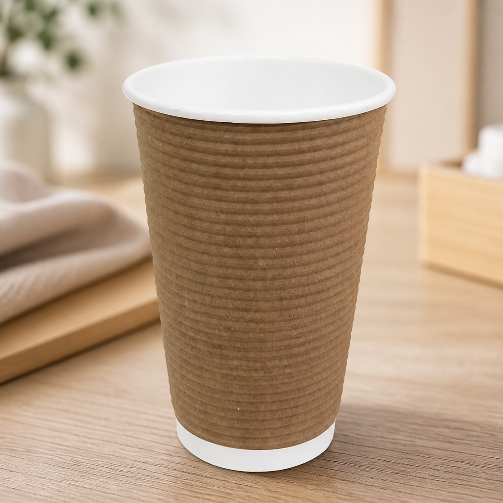 Disposable Coffee Cups 455ml Kraft Ripple Wall 500 Pack