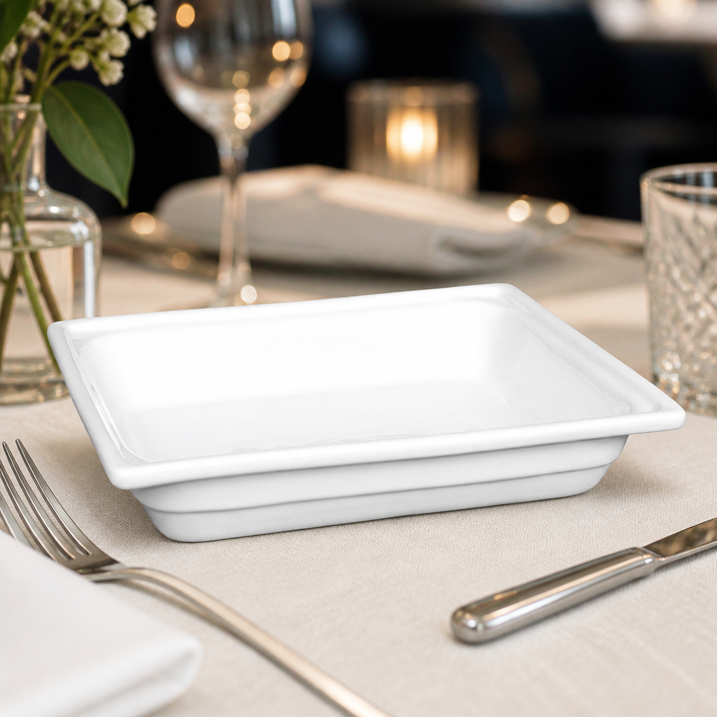 Commercial Half Size Gastronorm 100mm Porcelain Dish 4.46Ltr