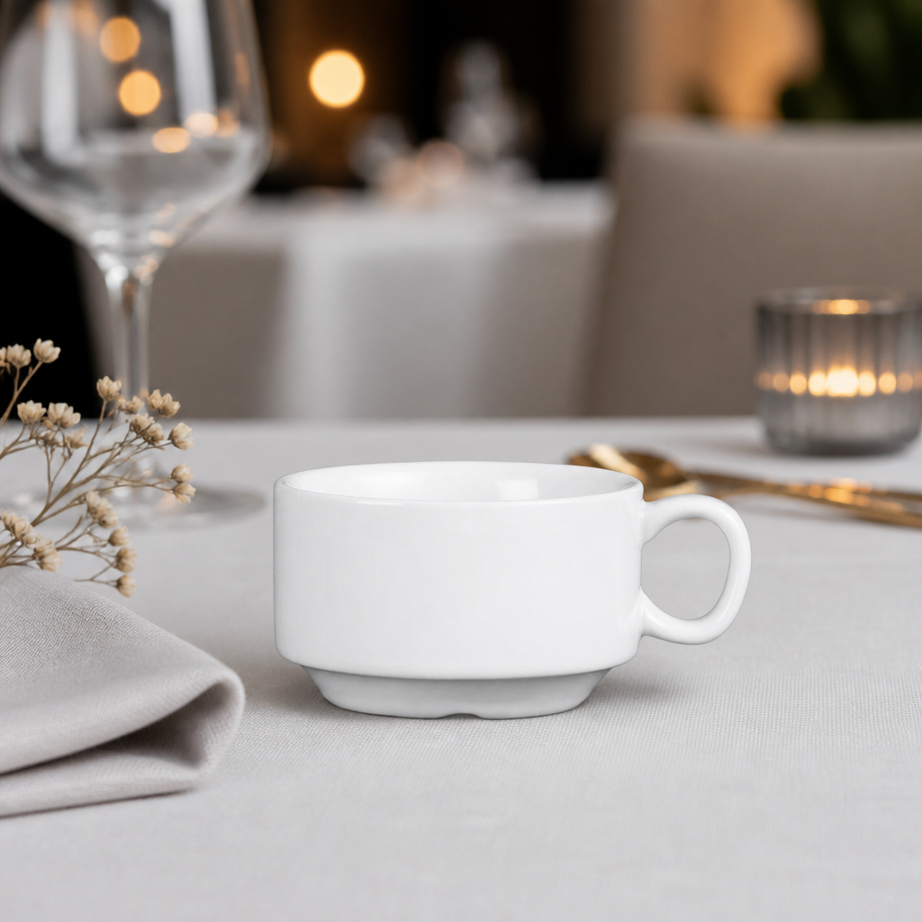 Commercial stacking espresso cups 85ml porcelain 12 pack