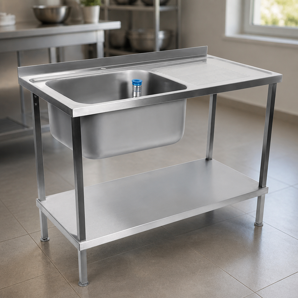 Fully assembled stainless steel sink with right hand drainer 1200mm