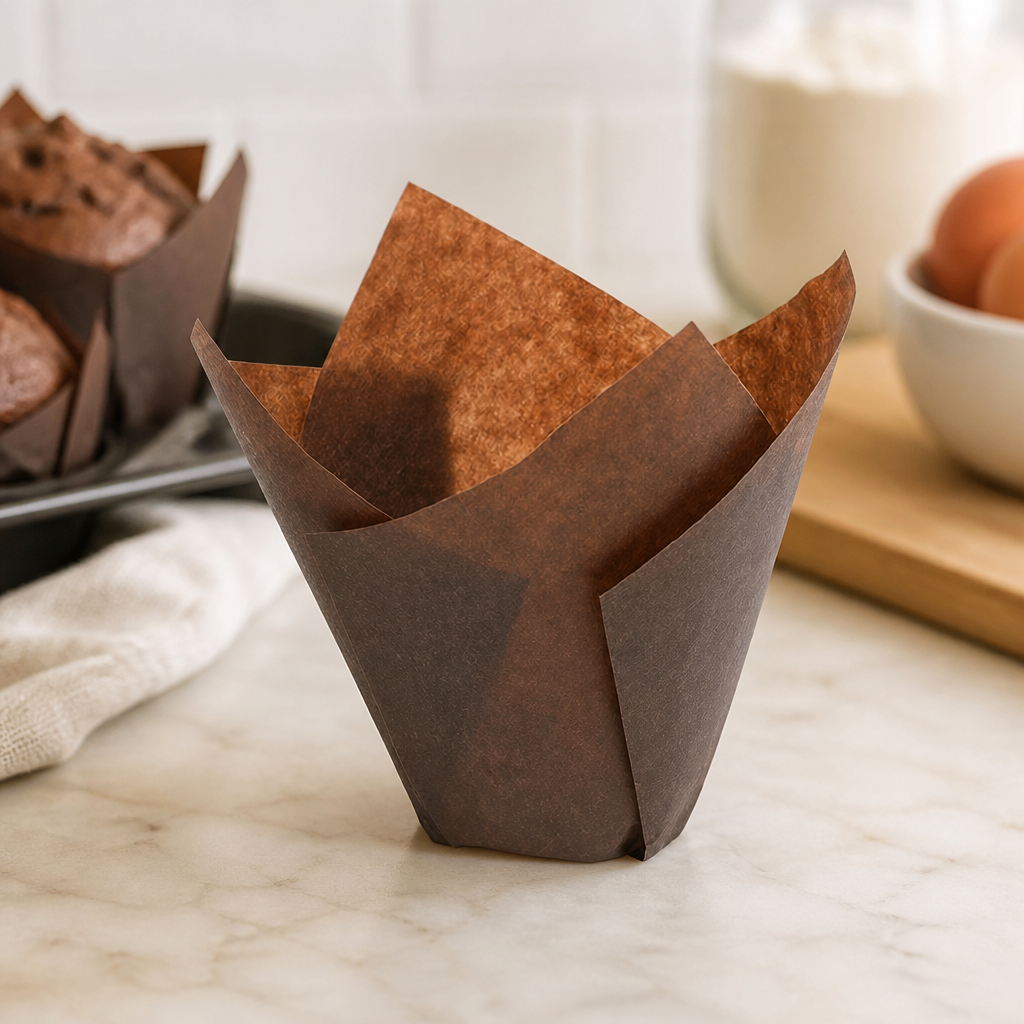 Brown Tulip Muffin Cases 80x50mm Bakery Consumables 200 Pack