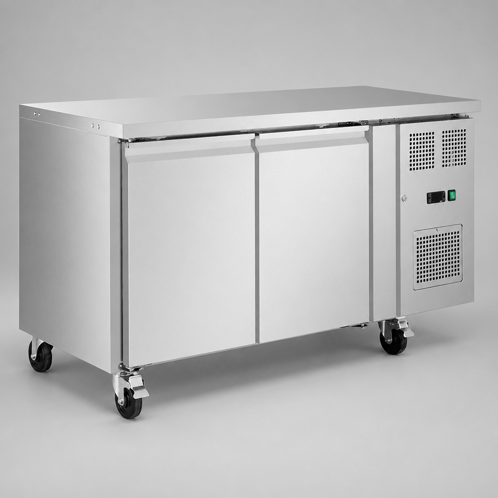 Commercial Double Door Slimline Counter Fridge 260 Ltr Capacity