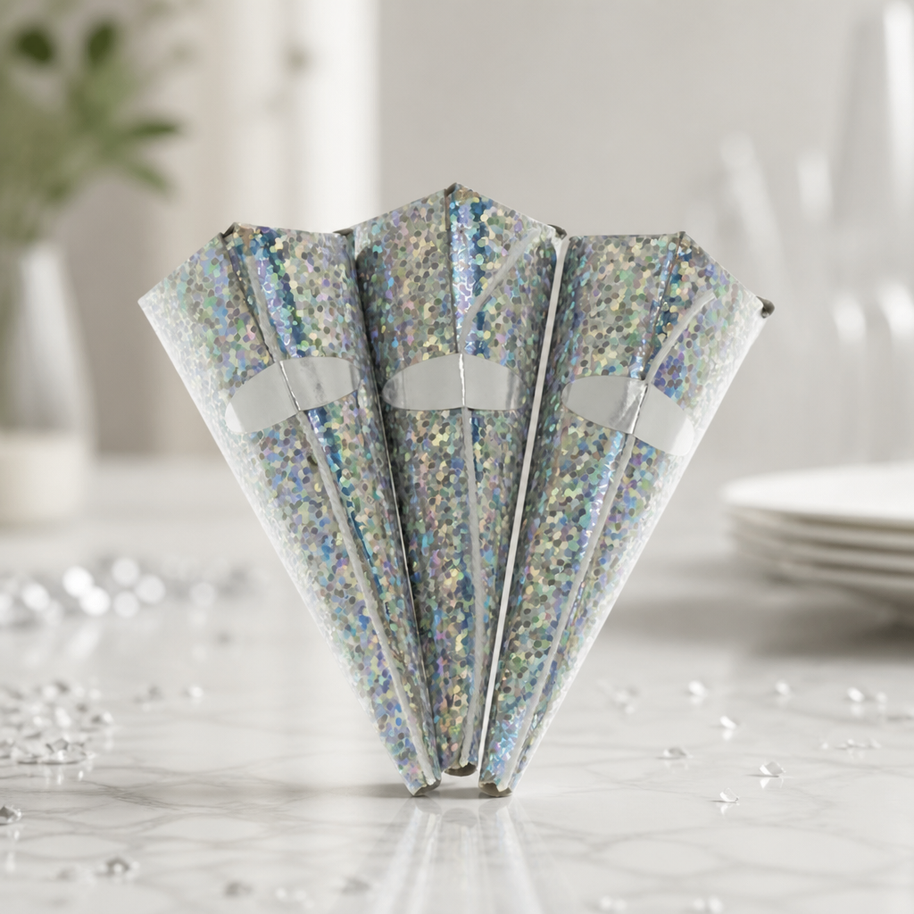 Silver Holographic Cone Party Poppers (50 Pack)
