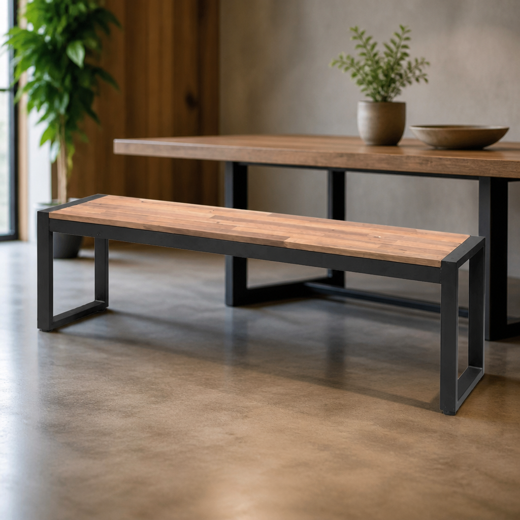 Acacia Wood and Steel Industrial Benches 1600mm (2 Pack)