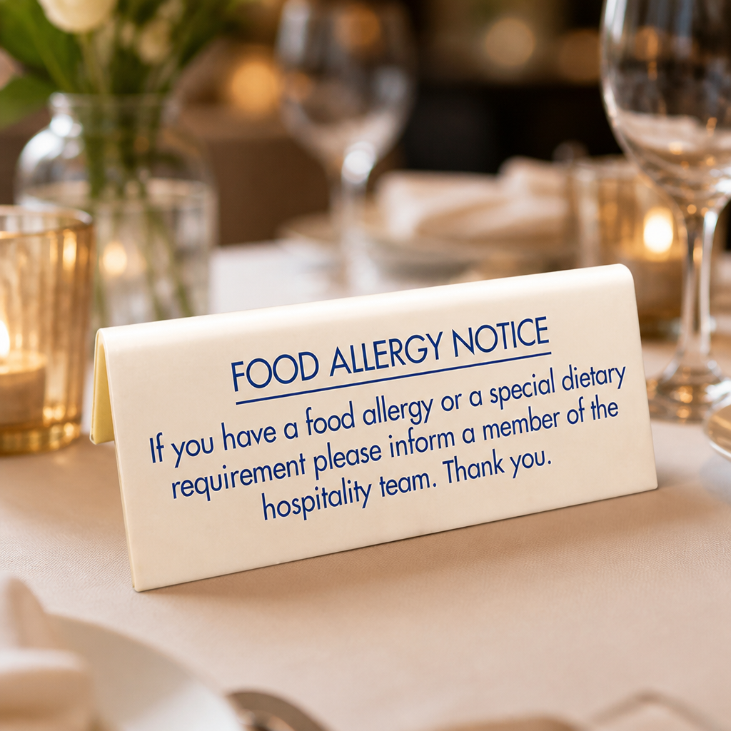 Food Allergy Table Notice Sign for Catering Events 100mm High