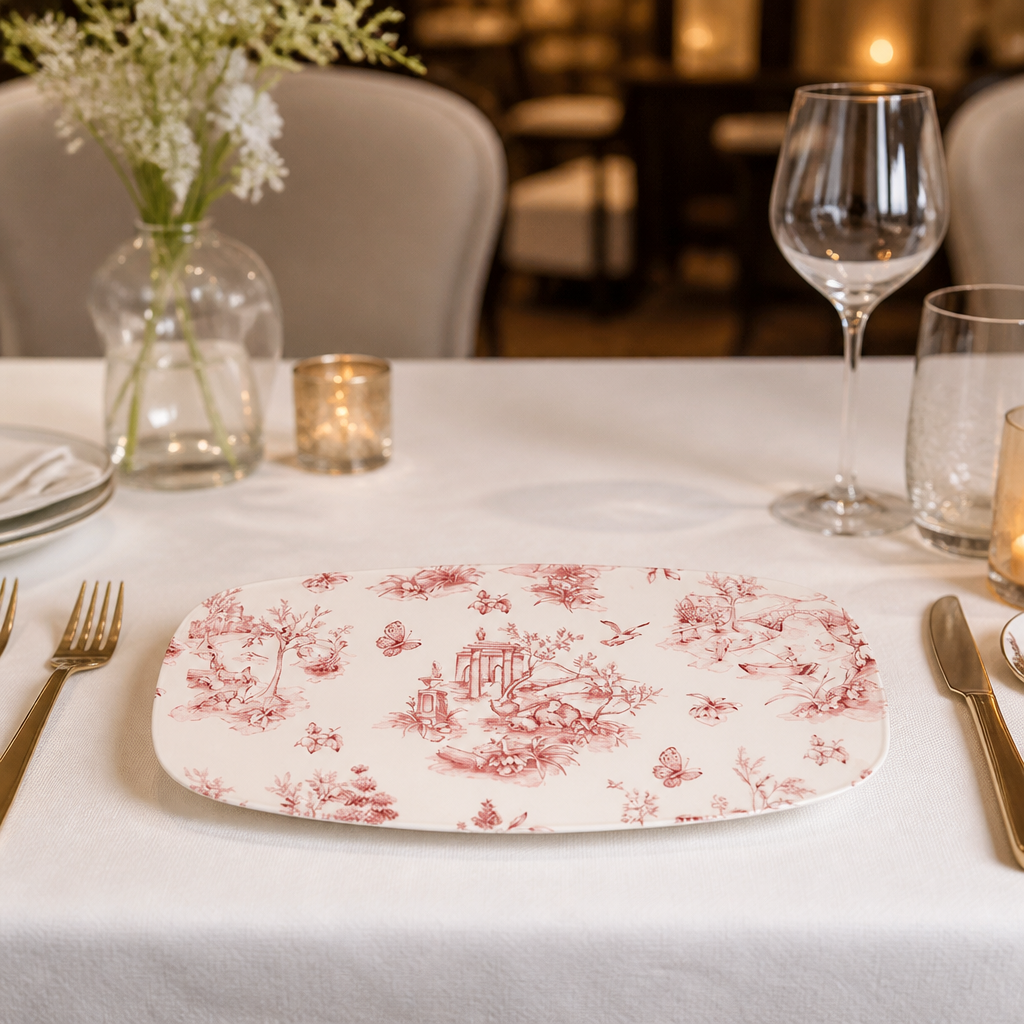 Commercial Rectangular Plates 298mm Cranberry Toile 12 Pack