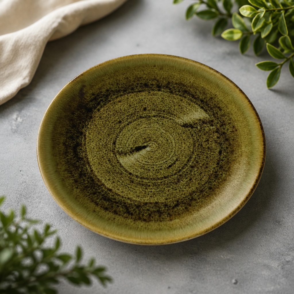 Commercial Coupe Plates 11.25" Olive Plume Design - 12 Pack