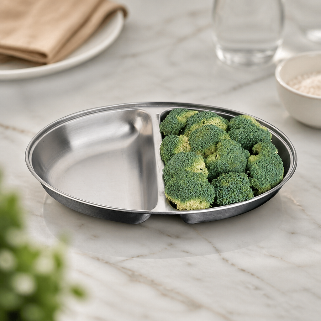 Commercial Oval Vegetable Dish Two Compartments 300mm