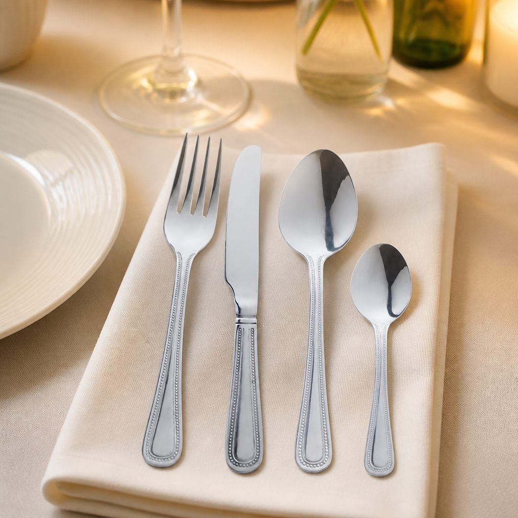 Commercial Bead Cutlery Set 48 Pack Stainless Steel Silver