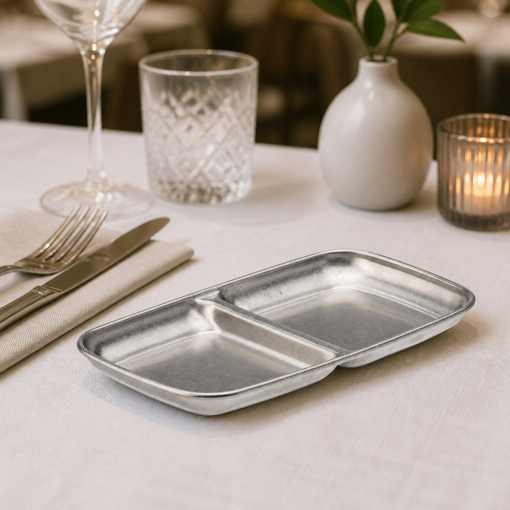 Pack of 12 Commercial Double Dip Trays Stainless Steel 155x90mm