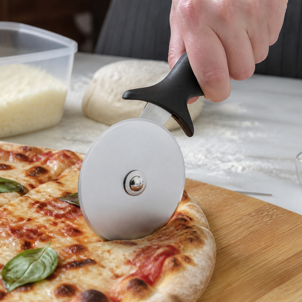 Commercial 4" pizza wheel in black stainless steel