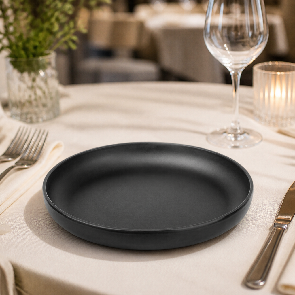 Commercial Melamine Coupe Plates 230mm Black 6 Pack