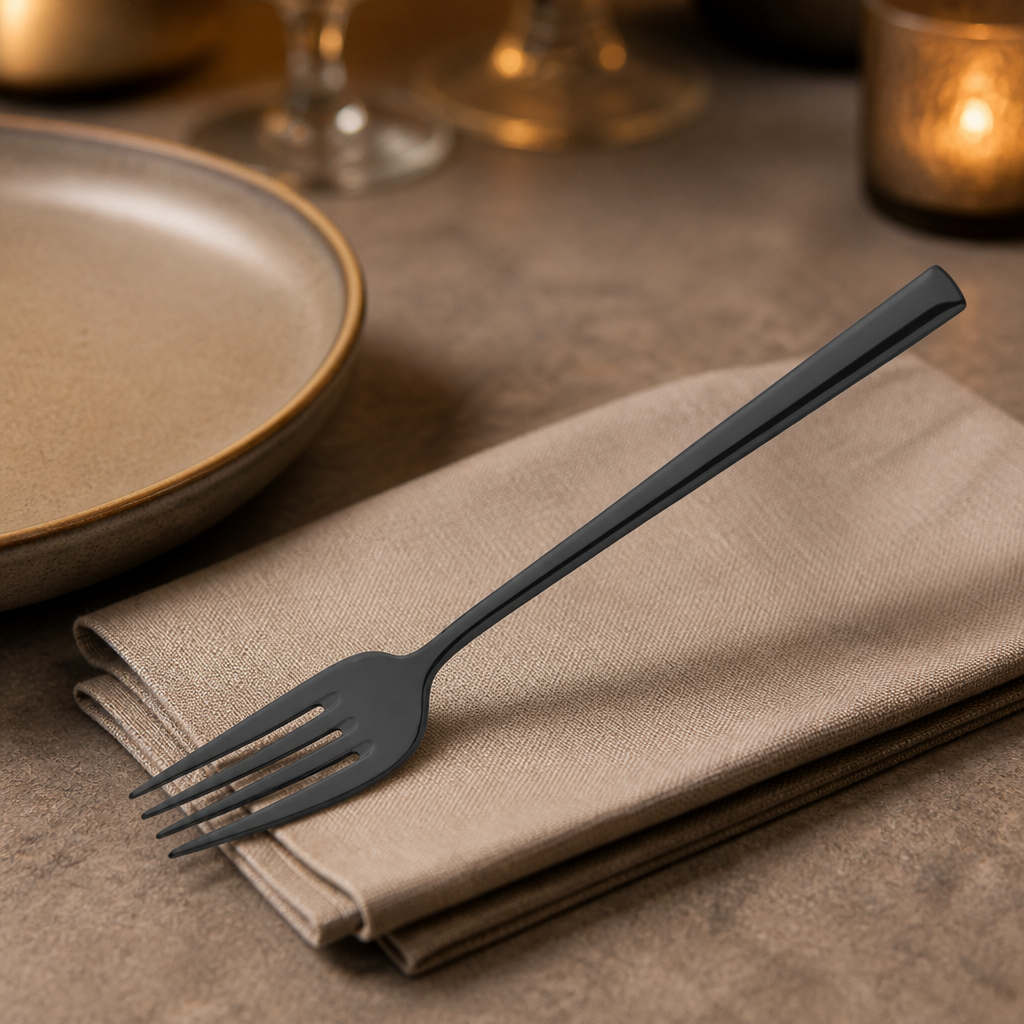 Commercial black table forks 12 pack in stainless steel