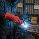 Premium Red Lined Welding Gauntlet with Welted Seams for Arc Welding and Assembly Applications
