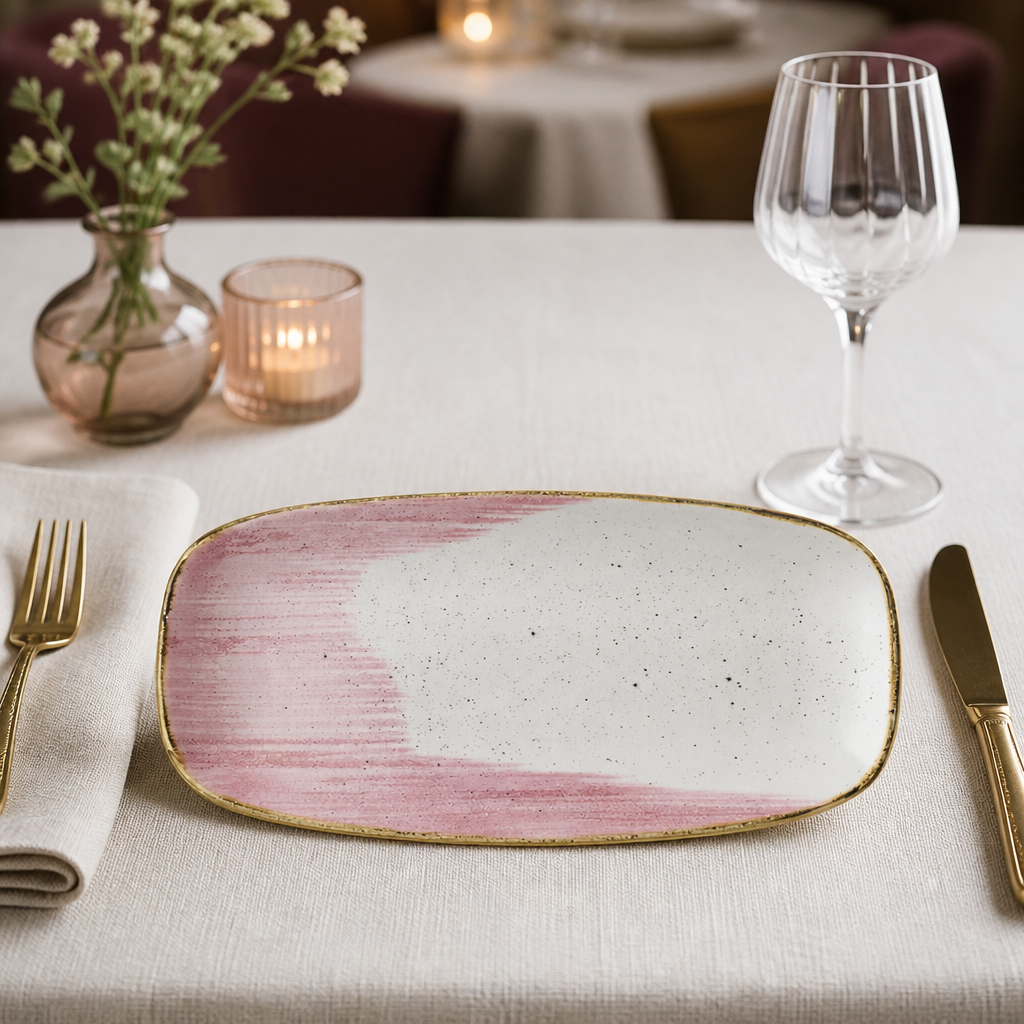 Commercial Oblong Plates Petal Pink 298x153mm 12 Pack
