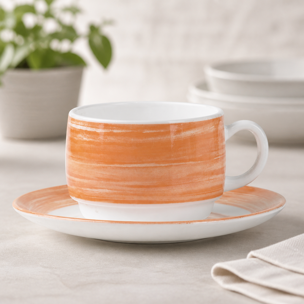 Orange brush cups 190ml pack of 48 durable catering drinkware