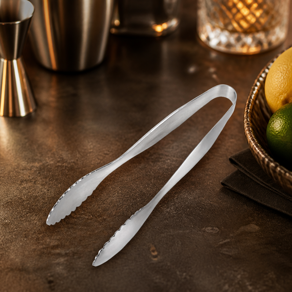 Commercial Stainless Steel Ice Tongs with Curved Design
