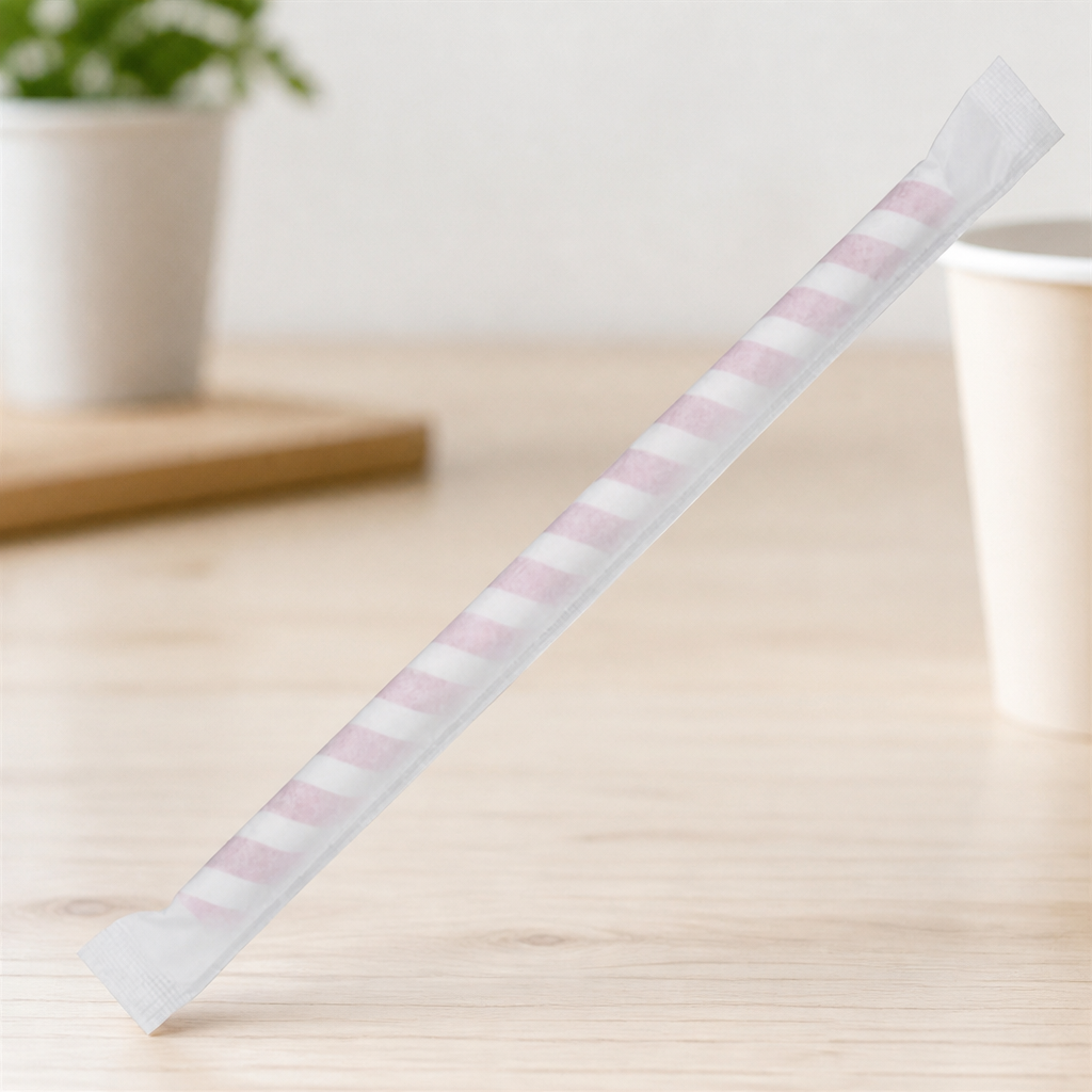 Compostable Individually Wrapped Paper Smoothie Straws Red 250