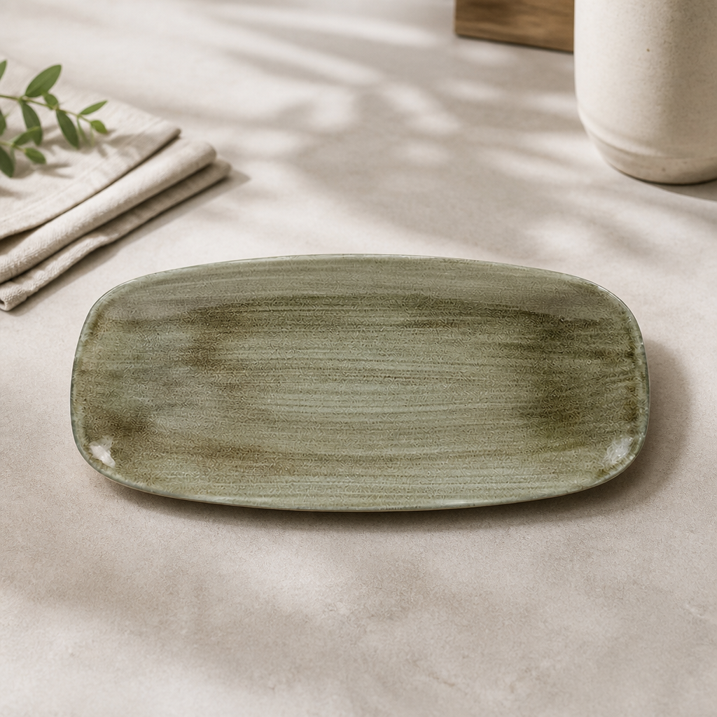 Commercial Rectangular Plates 298mm Green 12 Pack