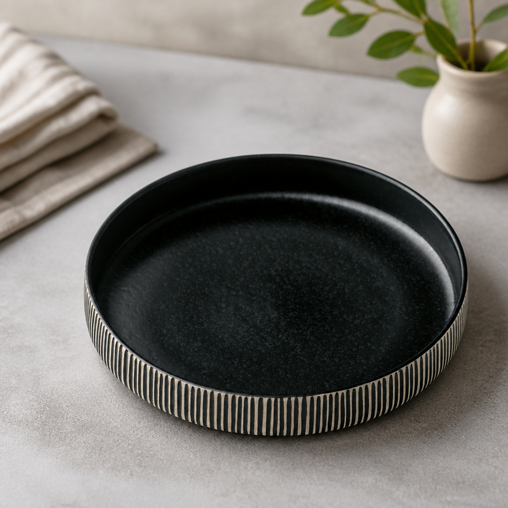 Commercial Deep Plates 240mm Black & 6 Pack Stoneware