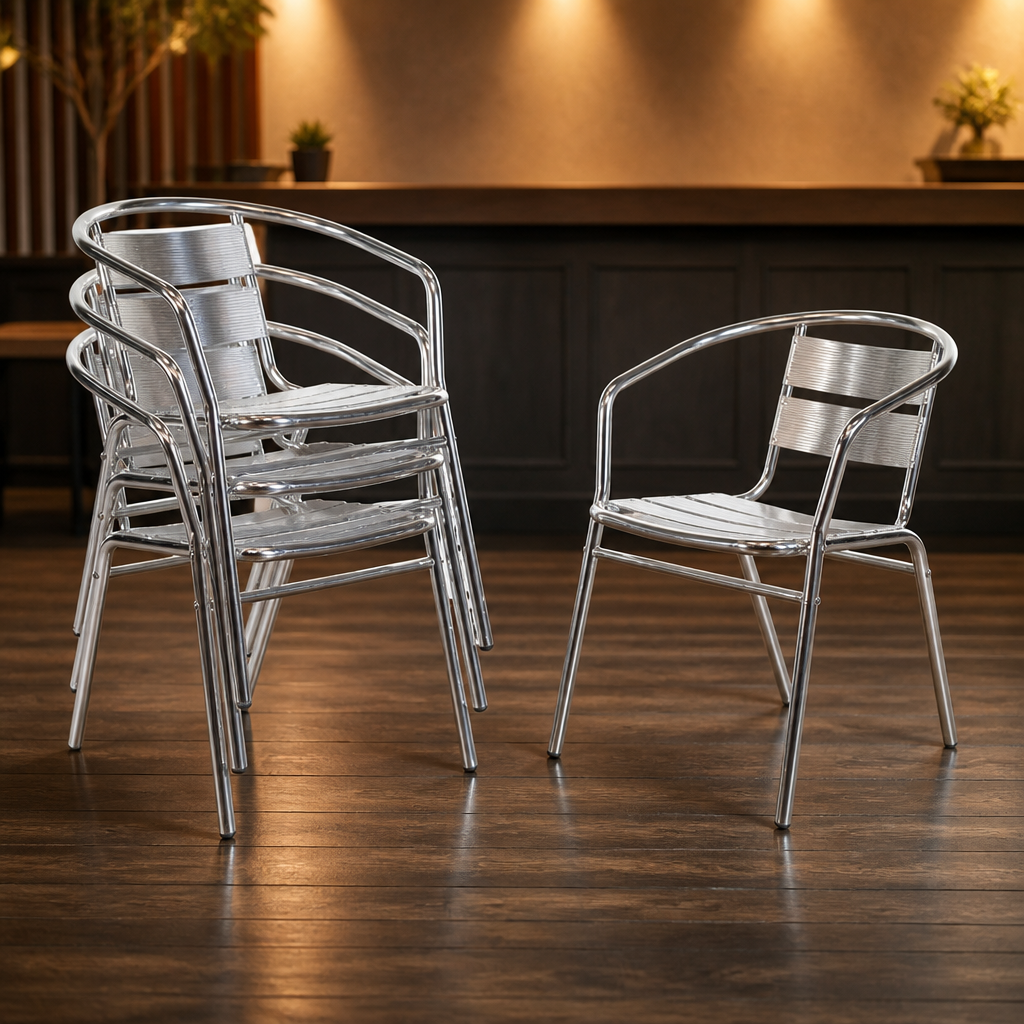 Lightweight stackable commercial aluminium bistro chairs